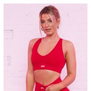 Bo+Tee Be The Best Ribbed Sports Bra, Red (S)